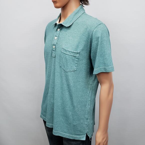 Billy Reid Polo Shirt Pocket Men XL Blue Green Teal Stripe Cotton Poly Pensacola - Picture 6 of 13